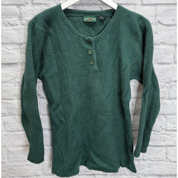 Vintage American Eagle Womens Wool Sweater Size M Green 3/4 Sleeve Ribbed Y2K - Picture 1 of 5